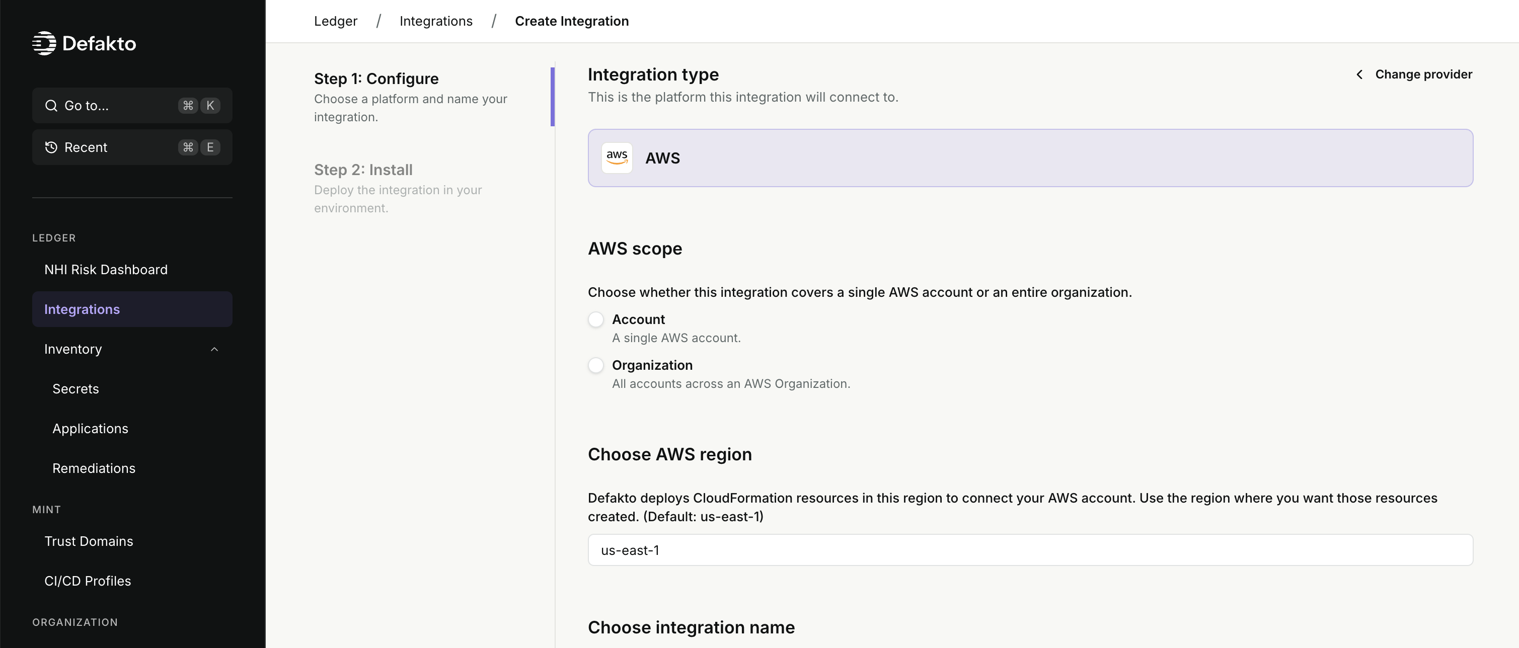 Ledger AWS Integration Creation