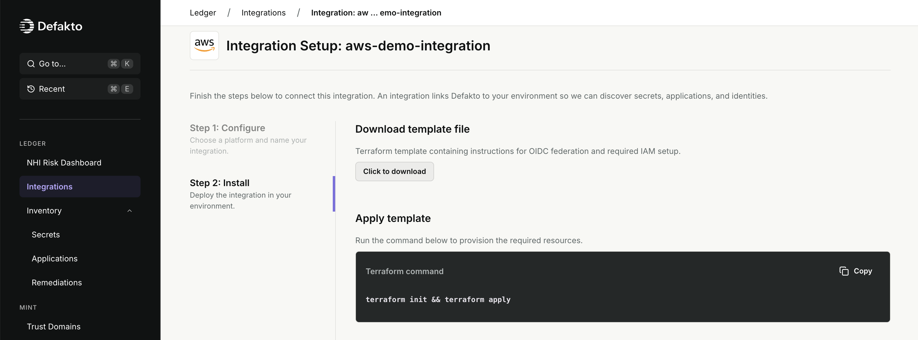 Ledger AWS Integration Provisioning