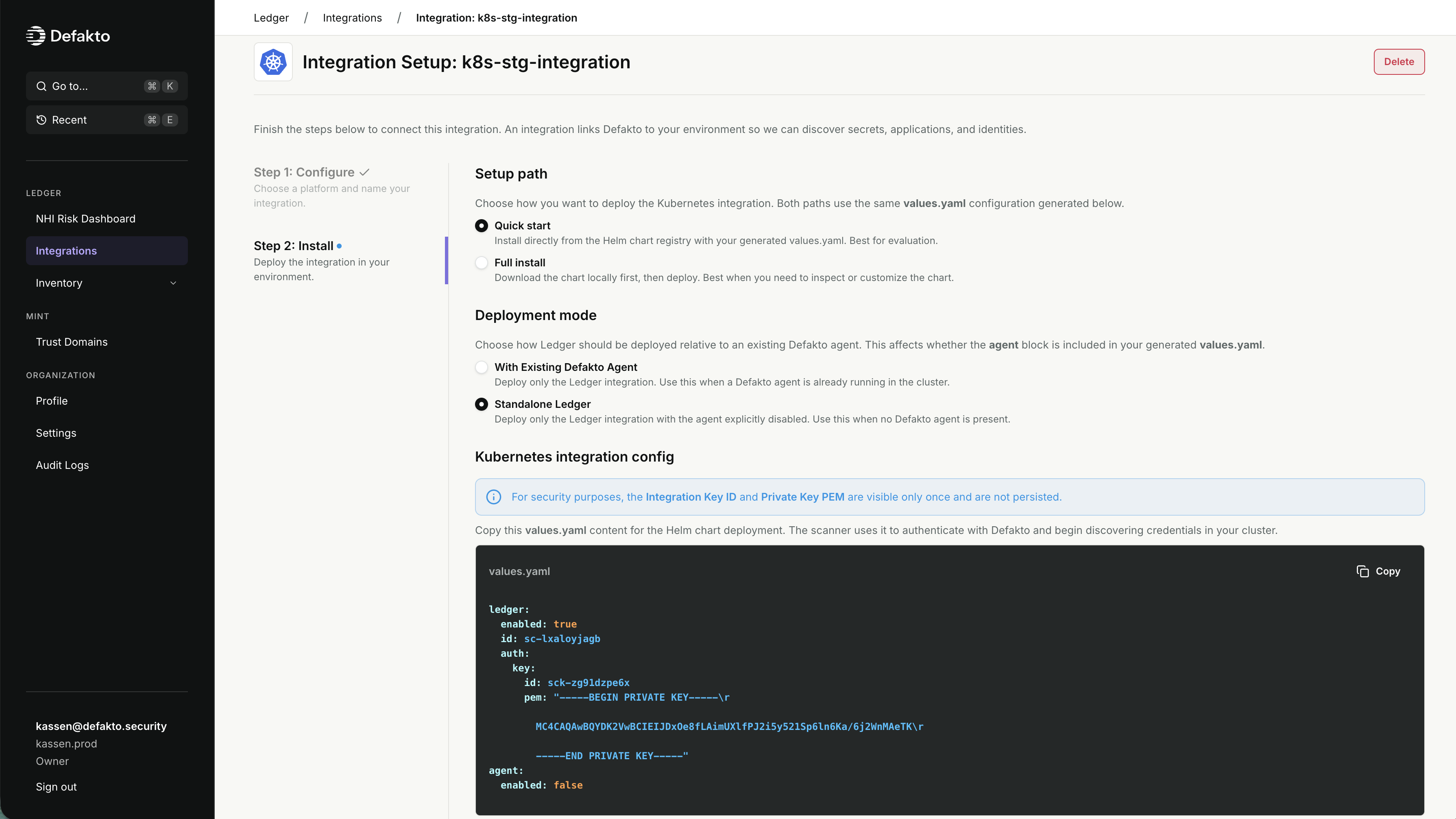 Ledger Kubernetes Integration Provisioning