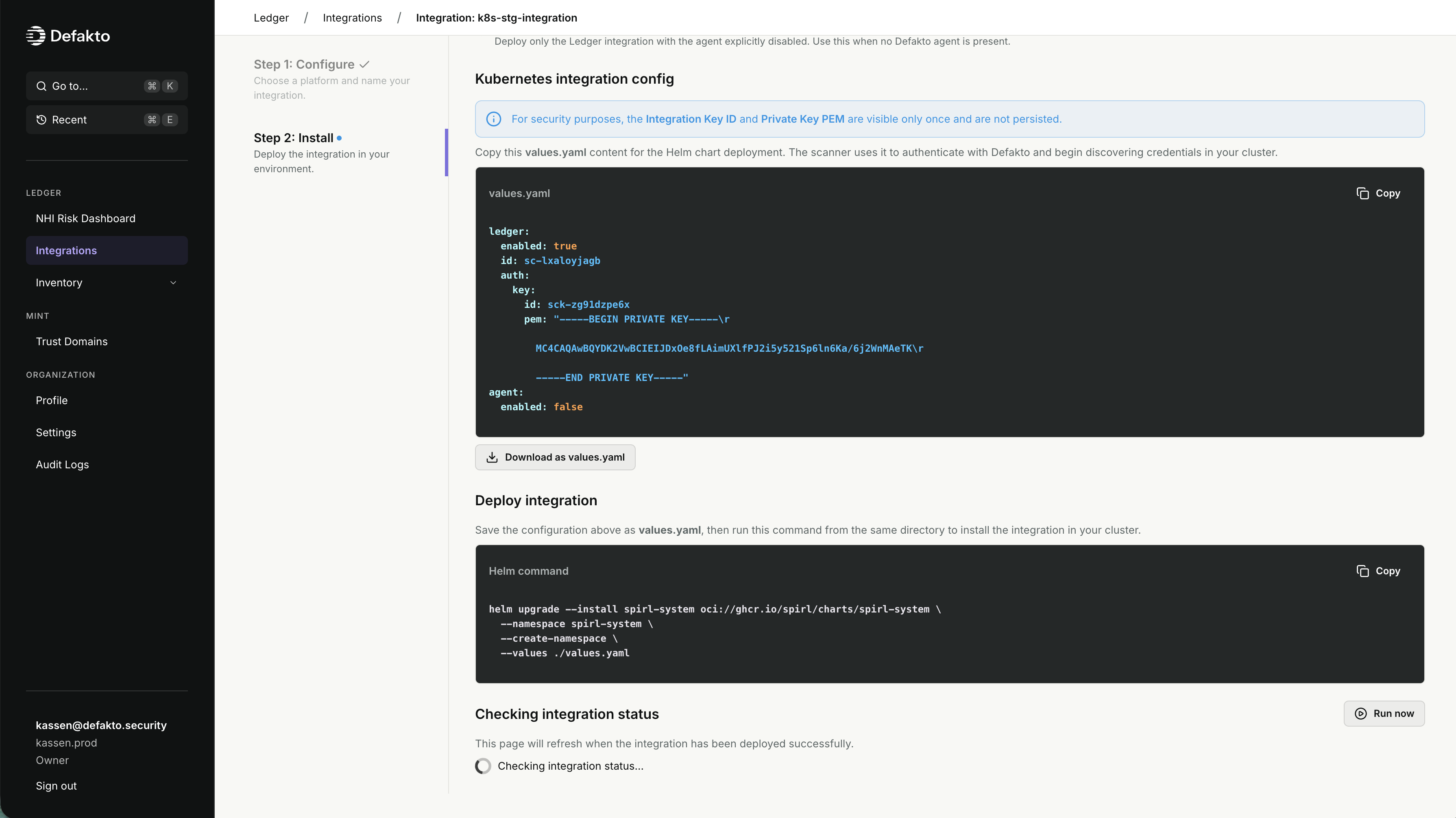 Ledger Kubernetes Integration Provisioning